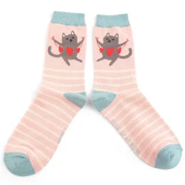 Miss Sparrow Bamboo Cat Socks 'Lovely Cats' Dusky Pink