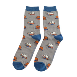 Mr Sparrow Men's Bamboo Cat Socks 'Cat Nap' Grey