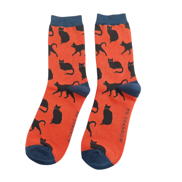 Mr Sparrow Men's Bamboo Cat Socks 'Cute Cats’ Orange