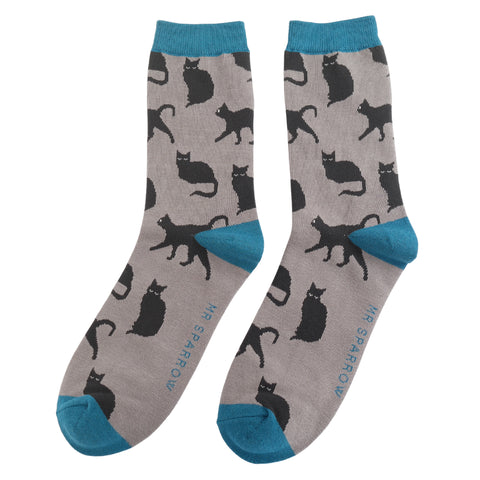 Mr Sparrow Men's Bamboo Cat Socks 'Cute Cats’ Grey