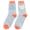 Miss Sparrow Bamboo Cat Socks 'Kitty Stripes’ Powder Blue