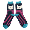 Miss Sparrow Ladies Bamboo Cat Socks 'Kitty Stripes’ Navy