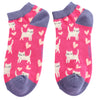 Miss Sparrow Ladies Bamboo Trainer Socks 'Sleepy Cats’ Hot Pink