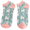 Miss Sparrow Ladies Bamboo Trainer Socks 'Sleepy Cats’ Duck Egg