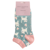 Miss Sparrow Ladies Bamboo Trainer Socks 'Sleepy Cats’ Duck Egg