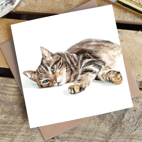 Marie Brown Resting Cat Greetings Card