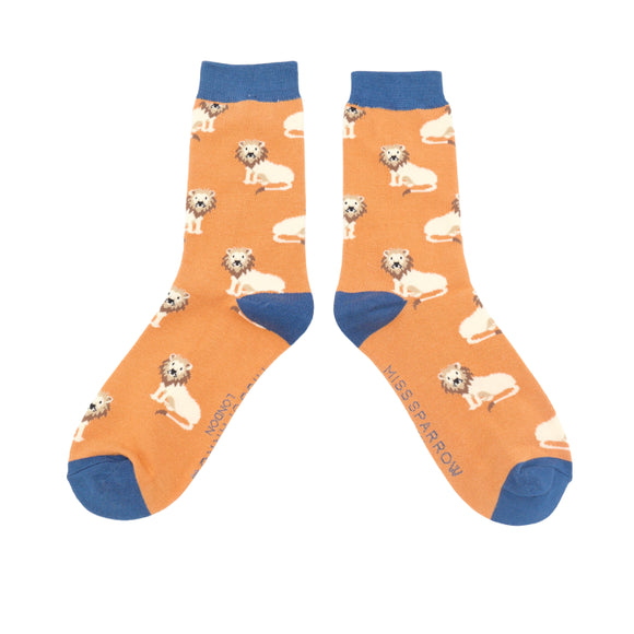 Miss Sparrow Ladies Bamboo Cat Socks 'Lions’ Mustard