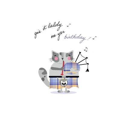Cat Scottish Themed Birthday Card - Bagpipes