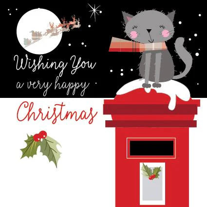 Cat Christmas Card - On Red Postbox