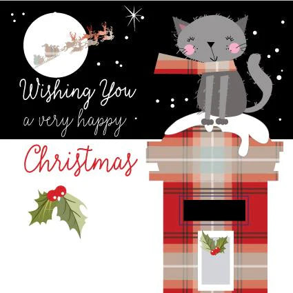 Cat Christmas Card - On Tartan Postbox