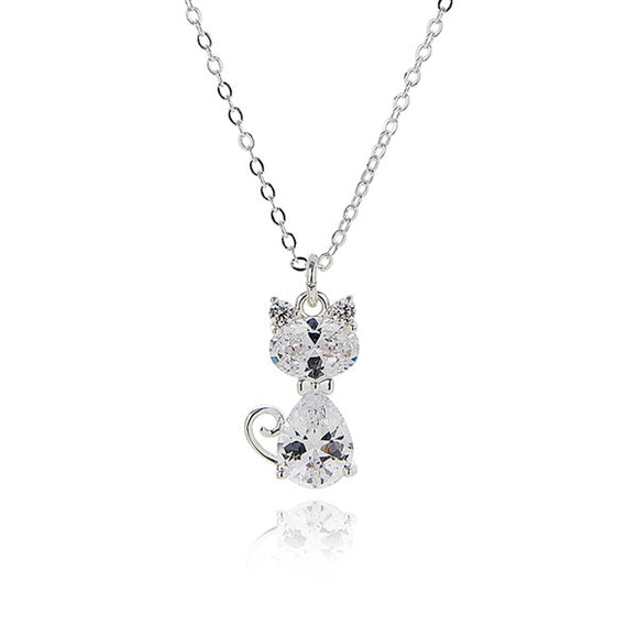 Equilibrium Silver Plated Sparkly Cat Necklace Pendant