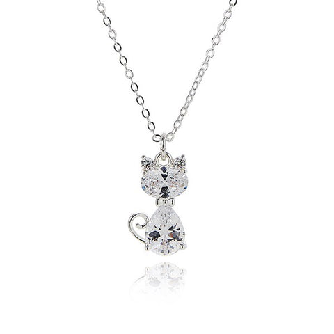 Equilibrium Silver Plated Sparkly Cat Necklace Pendant