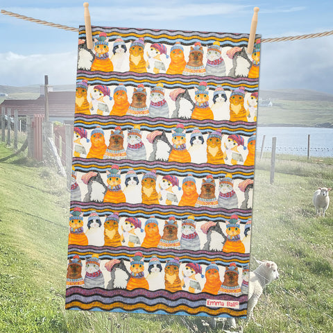 Emma Ball Cats in Hats Large Cotton Tea Towel