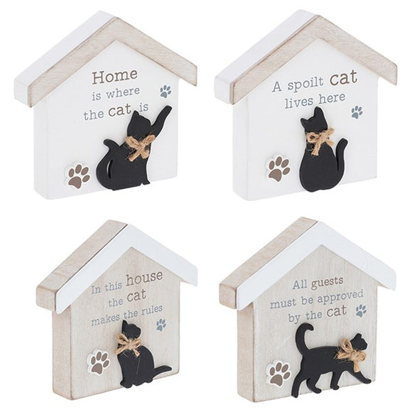 Moggy Mates Wooden House Standing Cat Plaque