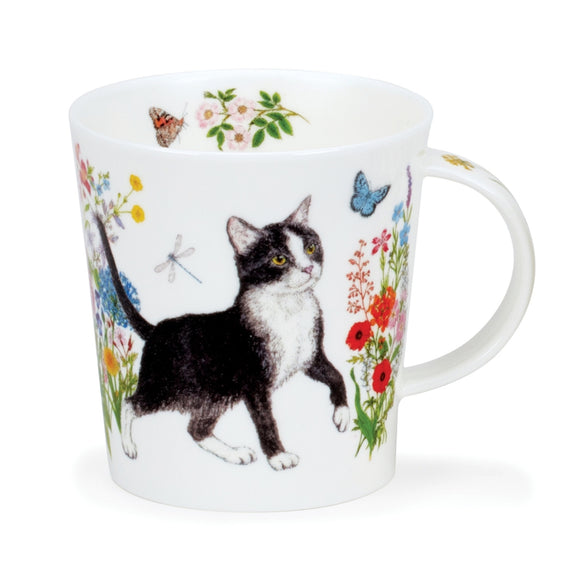 Dunoon Fine Bone China Cat Mug: Floral Cats Black & White