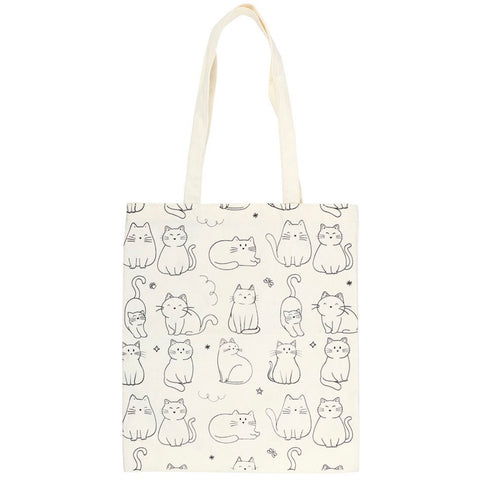 White Cat Print PolyCotton Tote Shopping Bag