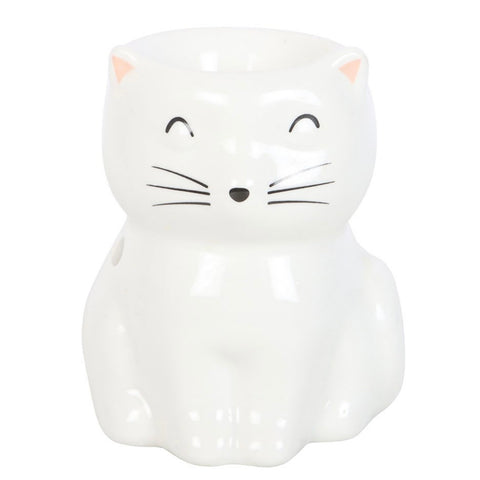 White Happy Cat Ceramic Oil Burner