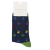 Mr Sparrow Men's Bamboo Cat Socks ‘Multi Paw Prints’ Navy
