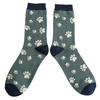 Mr Sparrow Men's Bamboo Cat Socks ‘Paw Print’ Green