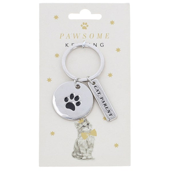 Silver Coloured Pawsome Cat Keyring