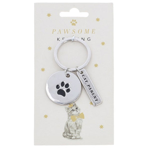 Silver Coloured Pawsome Cat Keyring