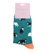 Miss Sparrow Bamboo Socks 'Black & White Cats' Teal
