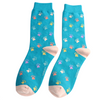 Miss Sparrow Ladies Bamboo Cat Socks 'Multi Paw Prints' Teal