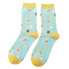 Miss Sparrow Ladies Bamboo Cat Socks 'Cats in Cups' Aqua
