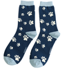Miss Sparrow Ladies Bamboo Cat Socks 'Paw Print' Navy