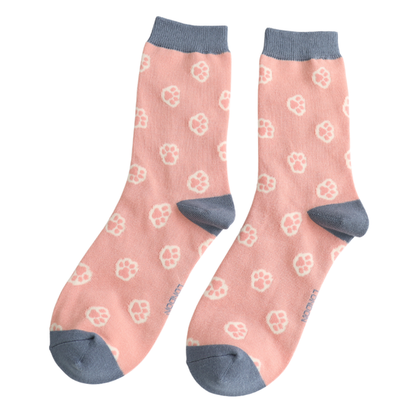 Miss Sparrow Ladies Bamboo Cat Socks 'Jelly Bean Paws' Dusky Pink