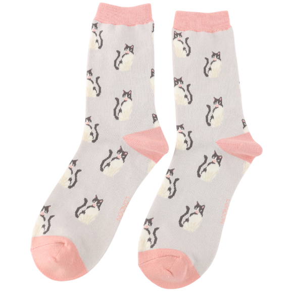 Miss Sparrow Ladies Bamboo Cat Socks 'Cool Cats' Silver