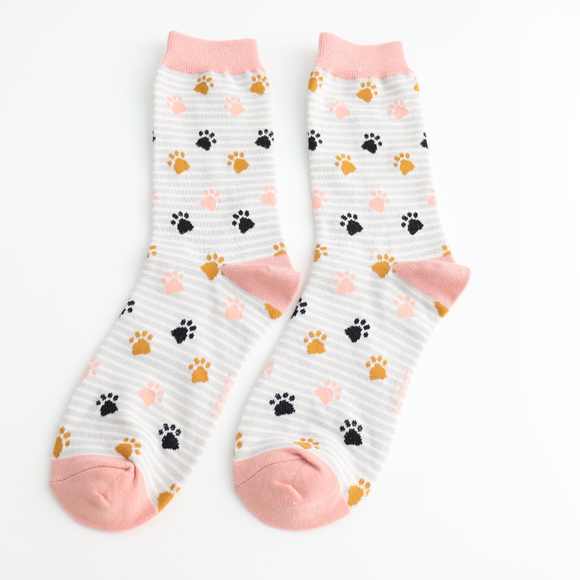 Miss Sparrow Ladies Bamboo Cat Socks 'Paws & Stripes' Silver