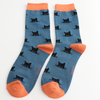 Miss Sparrow Ladies Bamboo Cat Socks 'Peeking Cats' Denim Blue