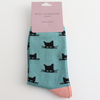 Miss Sparrow Ladies Bamboo Cat Socks 'Peeking Cats' Duck Egg