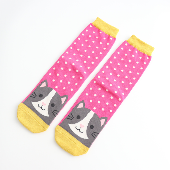 Miss Sparrow Ladies Bamboo Cat Socks 'Cool Cat' Hot Pink