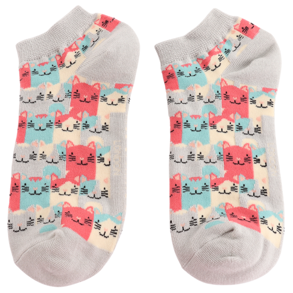 Miss Sparrow Ladies Bamboo Trainer Socks 'Happy Cats'
