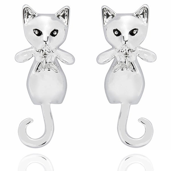 Equilibrium Silver Plated Cats 2 Piece Hanging Stud Earrings