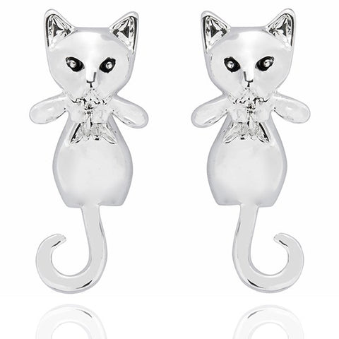 Equilibrium Silver Plated Cats 2 Piece Hanging Stud Earrings