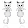 Equilibrium Silver Plated Cats 2 Piece Hanging Stud Earrings
