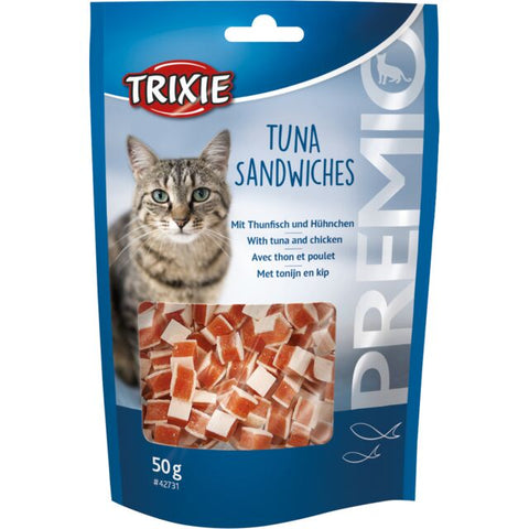 Trixie tuna sandwiches for cats packaging with a cat on it