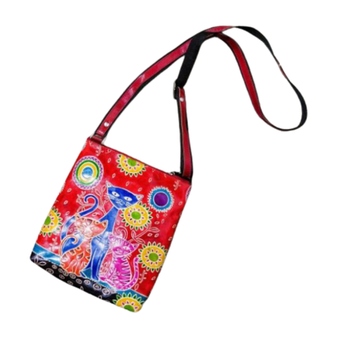 Fair Trade Handmade Red Leather 3 Cats Shoulder Bag