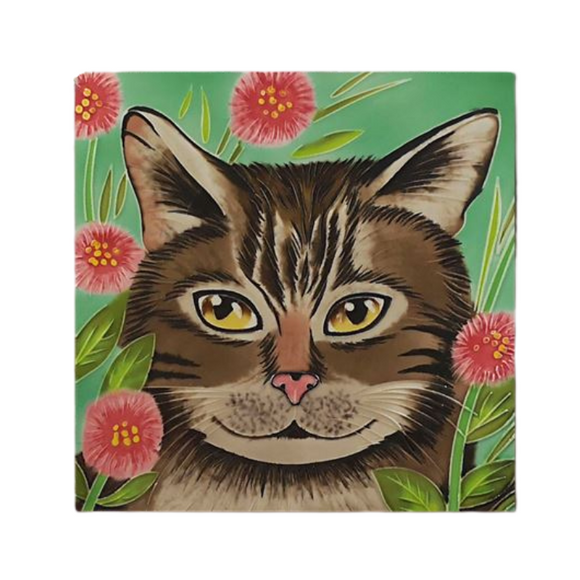 Handcrafted Decorative Tabby Cat Tile 8x8