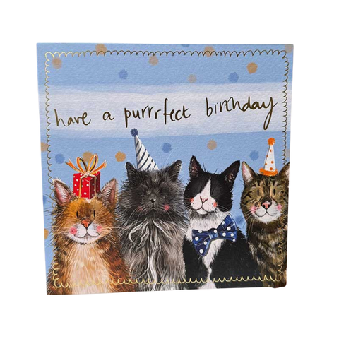 Alex Clark Large Gold Foiled Birthday Card - Party Hat Cats