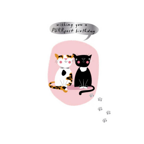 Cat Silver Foil Birthday Card - Two Happy Kitties