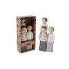 Set of male family group figurines in a decorative box on a white background