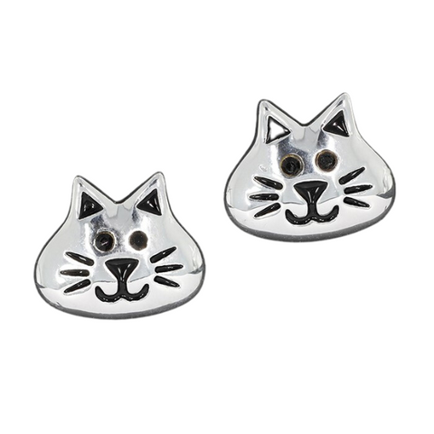 Equilibrium Cute Cat Face Silver Plated Earrings