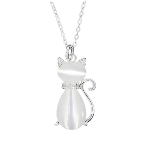 Equilibrium Moonstone Cat Silver Plated Necklace