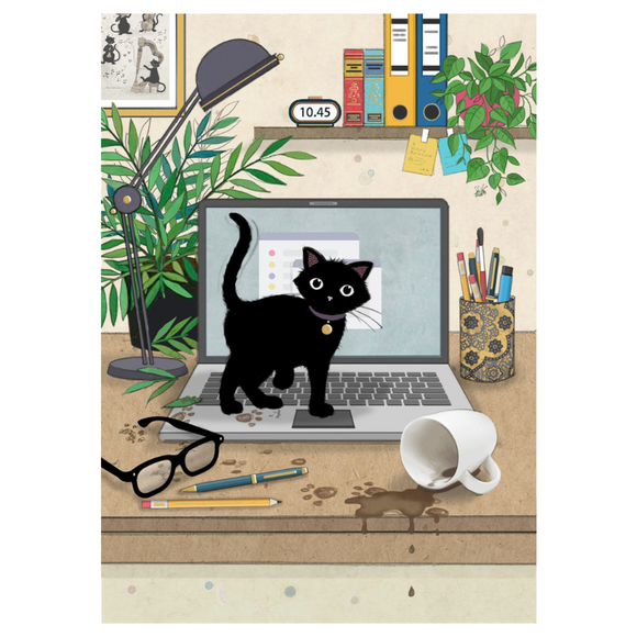 Bug Art Luxury Greetings Card - Laptop Kitty
