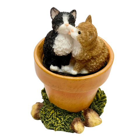 Flowerpot Cat Ornament Two Kittens Licking