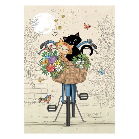 Bug Art Luxury Greetings Card - Floral Bike Kitties